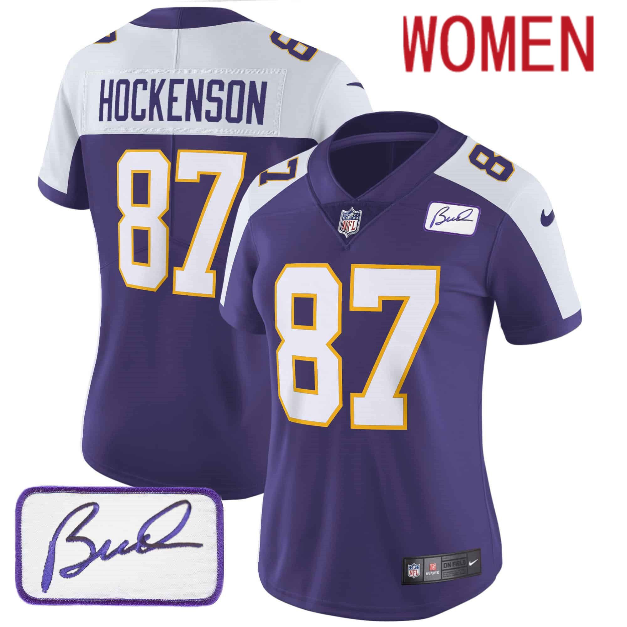 Women Minnesota Vikings 87 Hockenson Purple 2024 Nike Bud Grant Patch Classic Limited NFL Jersey